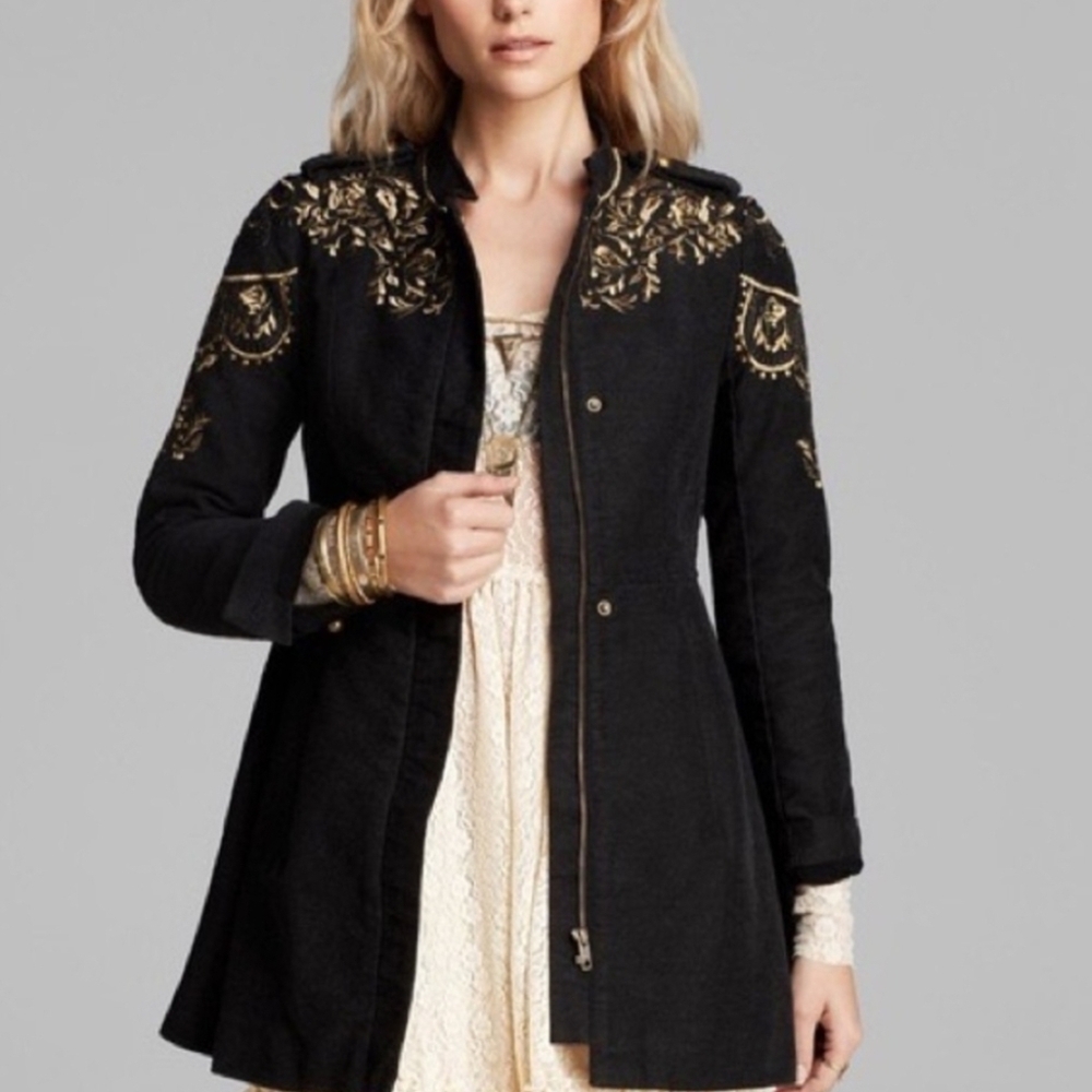 Free People  Embroidered Sergeant Coat Size 4